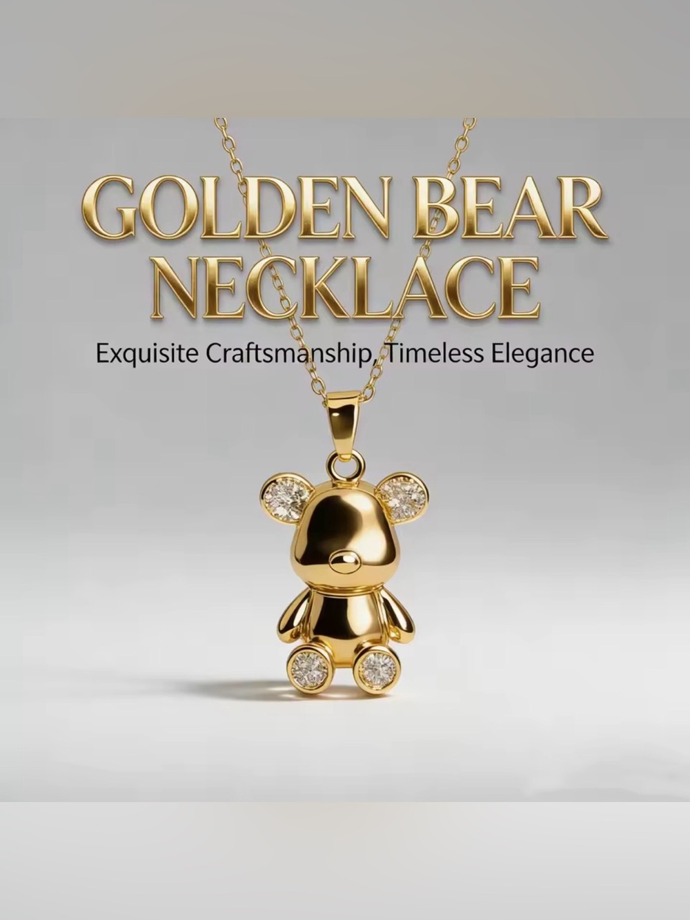 18K Gold Bear Pendant Necklace Micro Pave Diamond Teddy Luxury Fashion Jewelry